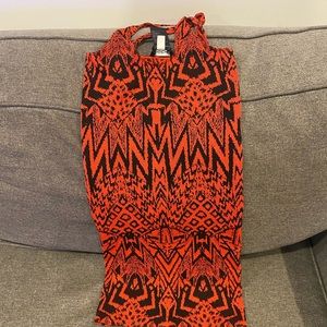 Bebe small mini red dress with black print